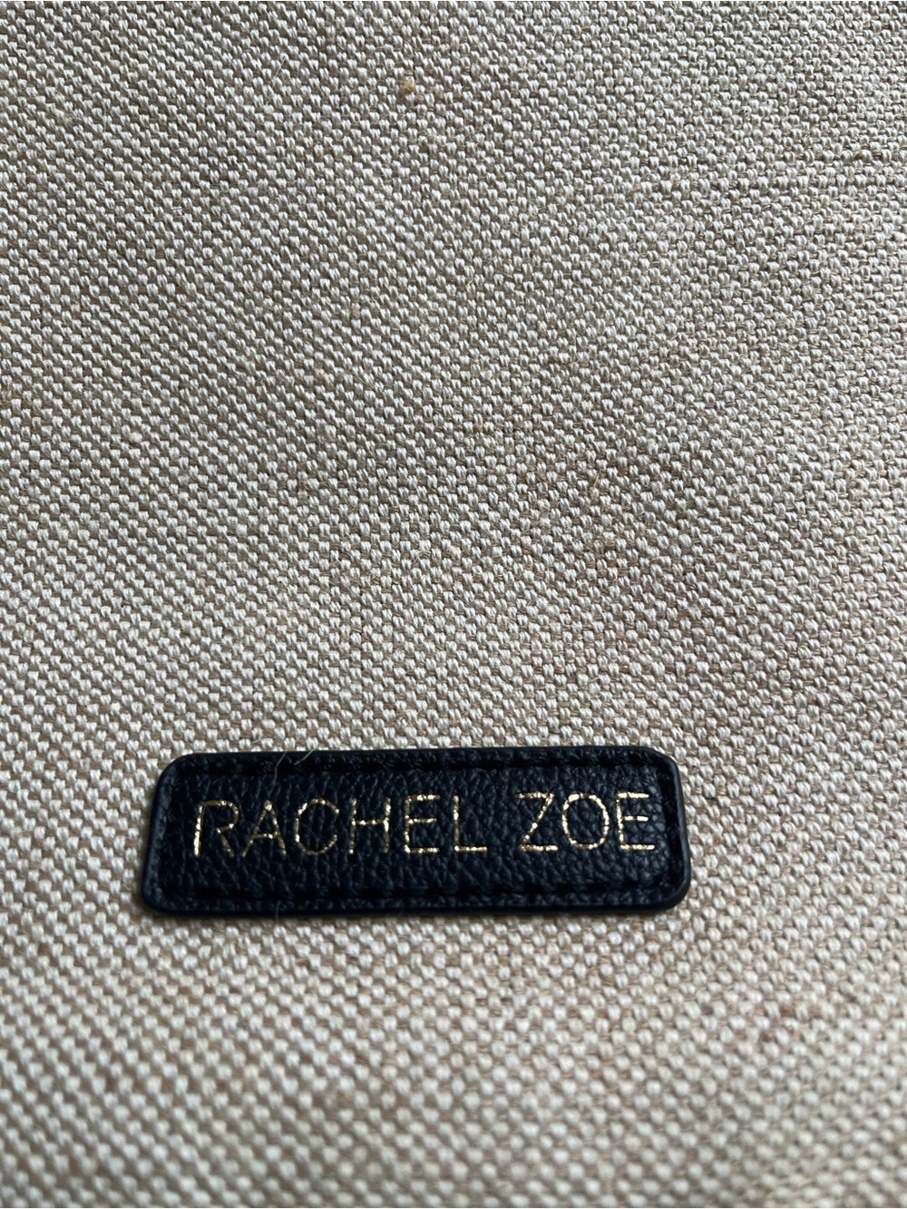 Rachel Zoe Cream Canvas Tote with Black Trim and Blue Scarf Accent - Picture 7 of 7